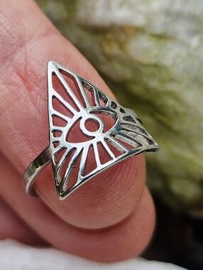 FP Jewelry Alkemie Designer White Rhodium Ring Minimalist Pyramid SUN EYE